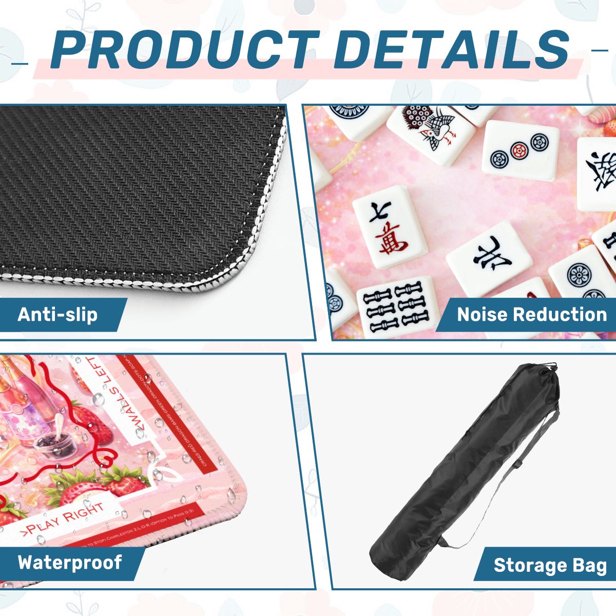 Strawberries And Bubbly Mahjong Mat With Instructions - Splash of Color Co.
