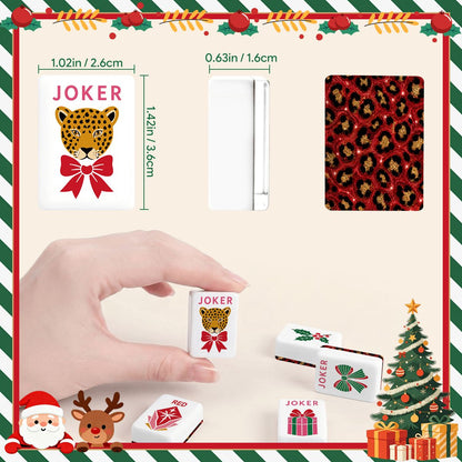 Christmas Blitz And Bling Leopard Print Glam Holiday Christmas Mahjong Tiles And Carry Case - Splash Of Mahj And Color Co.