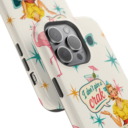 Funny Mahjong Tropical Flamingo Phone Case — “I Don’t Give a Crak” Magnetic Impact-Resistant Case