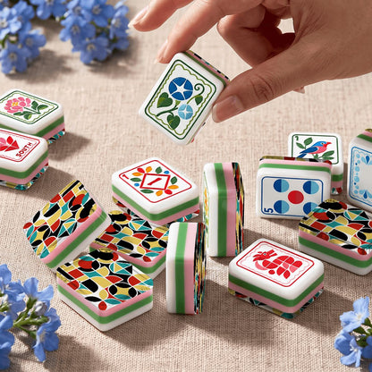 Modern Geometric Scandi  Folk American Mahjong Tiles  4 Layer And Carry Case