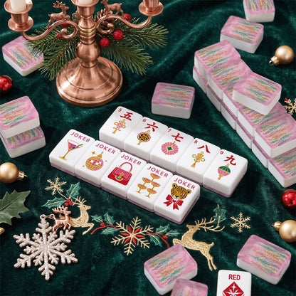 Nostalgic Tinsel Trees, Pink Glam Holiday Christmas Mahjong Tiles And Carry Case