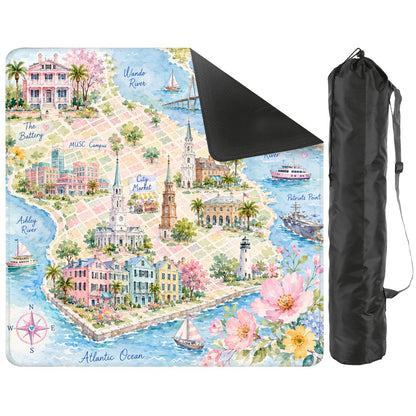 Charleston South Carolina Map And Landmarks Watercolor Pastel Mahjong Mat