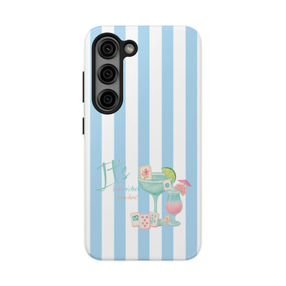 Mahjong Phone Case, Funny It's Kong O' Clock Somewhere, Blue White Preppy Style