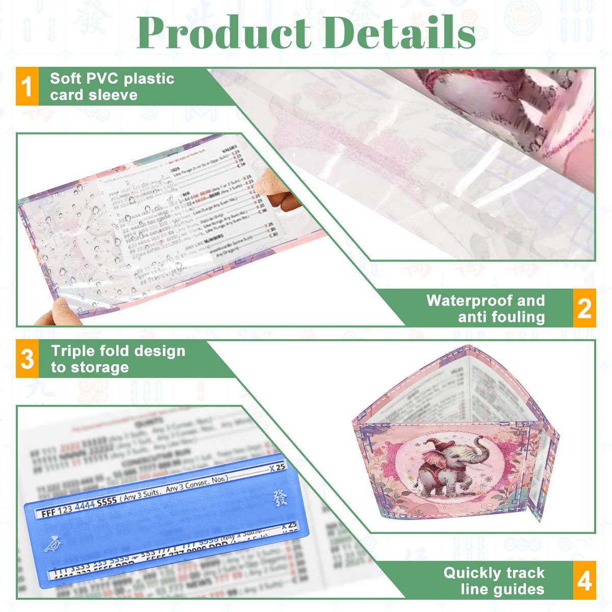 Tilly Tusk Magical Asian Elephant Garden 4 Mahjong Card Holder with Line Finder - Splash of Color Co.