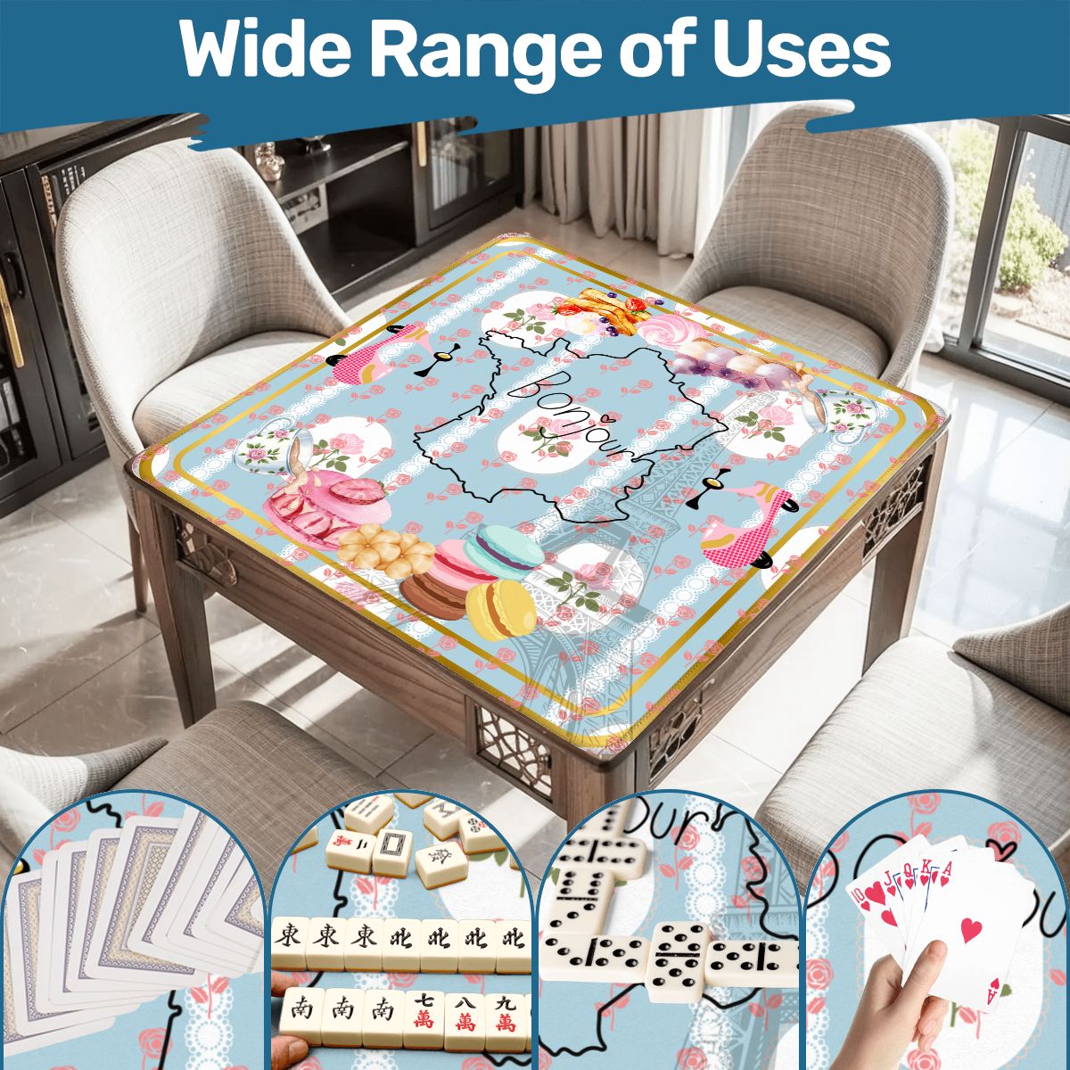 The French Patisserie Mahjong Mat 33"x33" (Ship Rolled up) - Splash of Color Co.