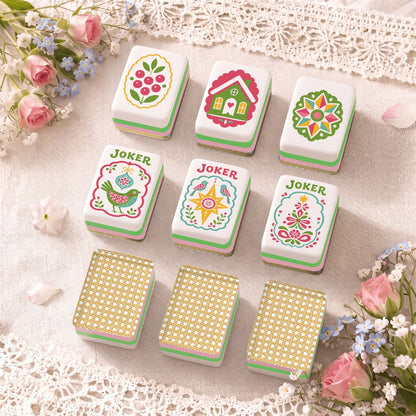 Mahjong Engraved Scandi Folk Art Christmas Mahjong Tiles Cane Back With Carry Case
