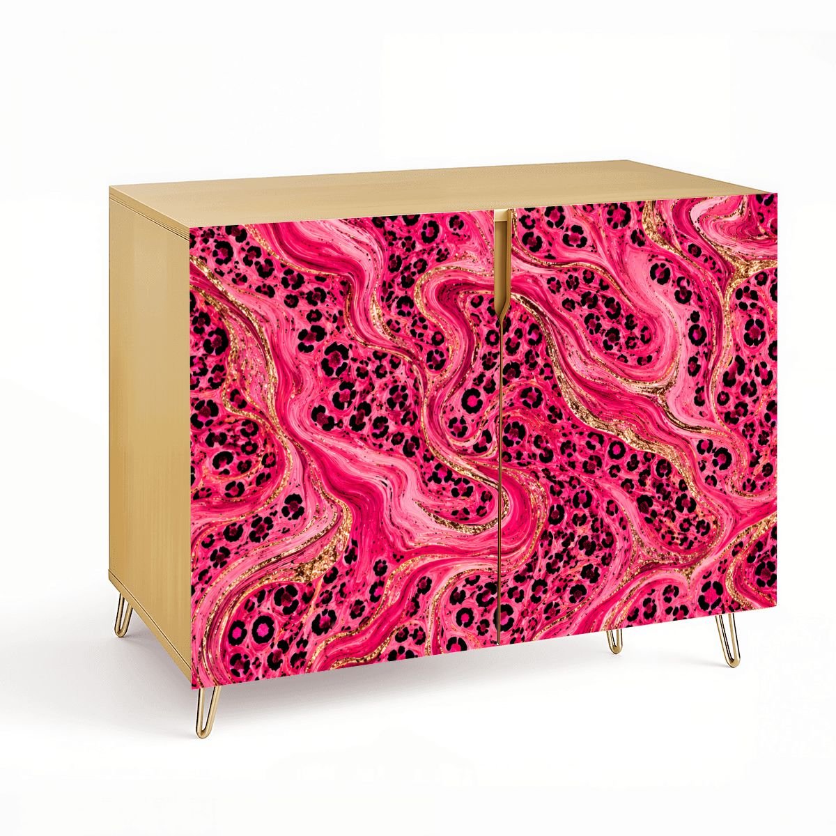 Hot Pink Leopard Print Mahjong Tiles And Accessories Sideboard Credenza - Splash Of Mahj And Color Co.