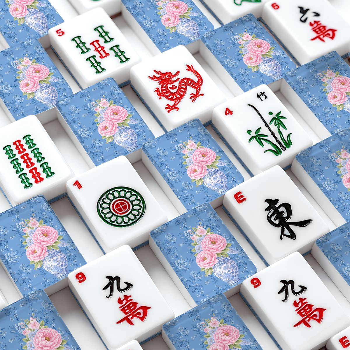 Chinoiserie Ginger Jar Peonies In Bloom American Mahjong Tiles And Carry Case - Splash Of Mahj And Color Co.