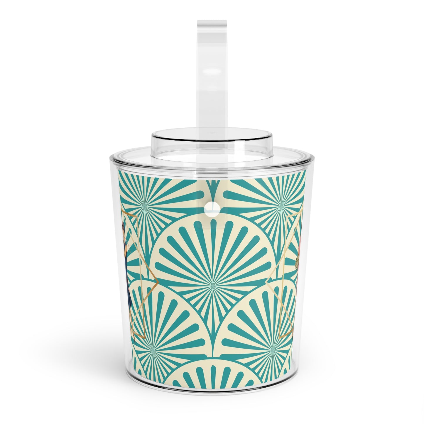 Roaring 1920s Glam Art Deco Party Ice Bucket with Tongs — Vintage 1920s Teal Art Deco Pattern - Splash of Color Co.