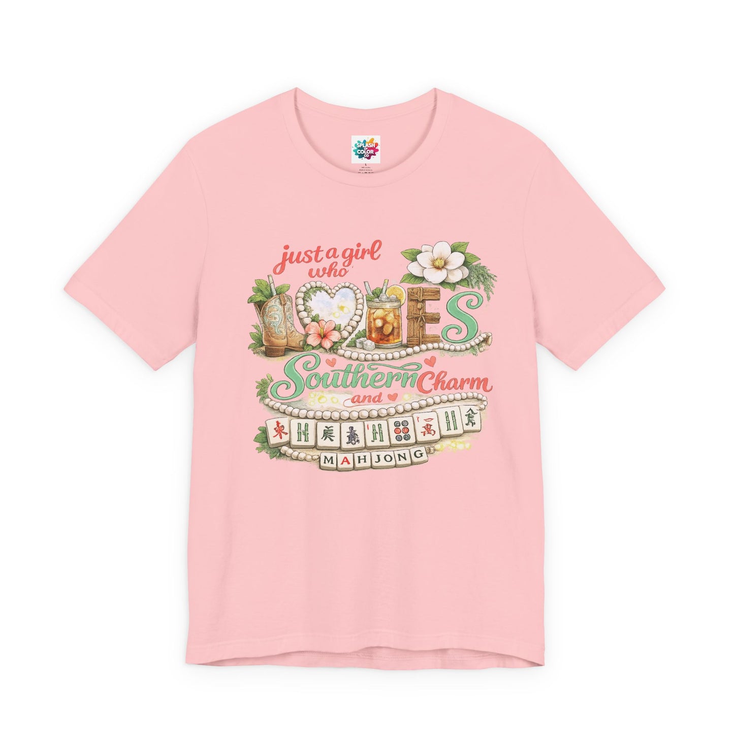 Just a Girl Who Loves Southern Charm Mahjong tee | Floral Mahjong Tiles Shirt - Splash of Color Co.