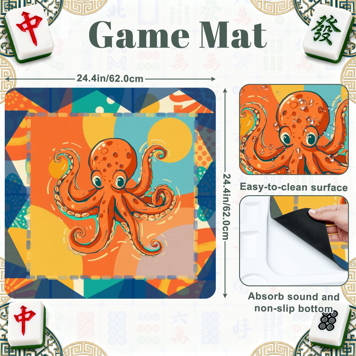Whimsical Nautical Octopus Mini Mahj Mat And Foldable Mahjong Table - Splash of Color Co.