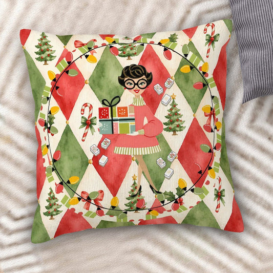 Mod Berry And Bright Christmas Corduroy Throw Pillow - Splash Of Mahj And Color Co.