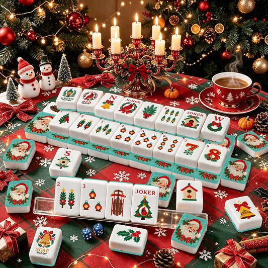 Nostalgic Christmas Modtastic Santa Christmas Cardinal American Mahjong Tiles And Carry Case - Splash Of Mahj And Color Co.