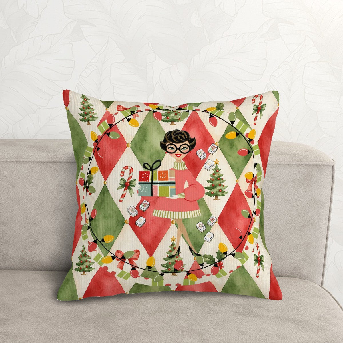 Mod Berry And Bright Christmas Corduroy Throw Pillow
