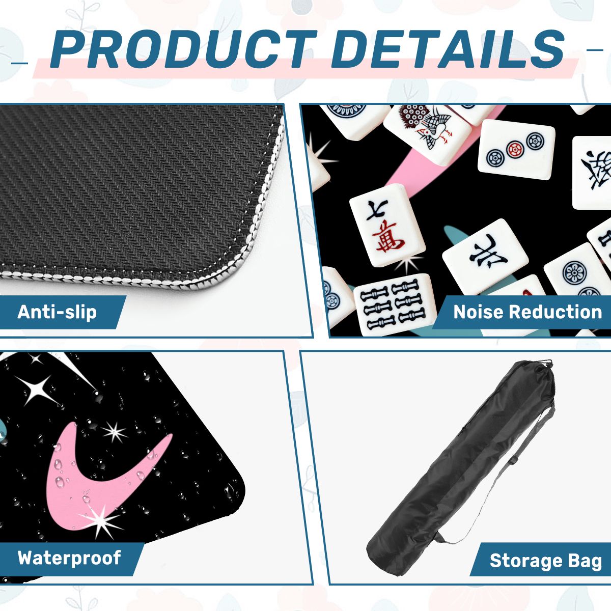 Sky Rockets In Flight, Black Modern Mahjong Mat - Splash of Color Co.