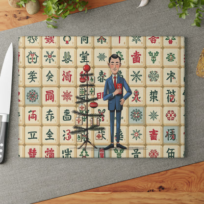 The Lance Of Mahjong Festive Christmas Mahjong Chacuterie Entertaining Cheese Glass Cutting Board - Splash of Color Co.