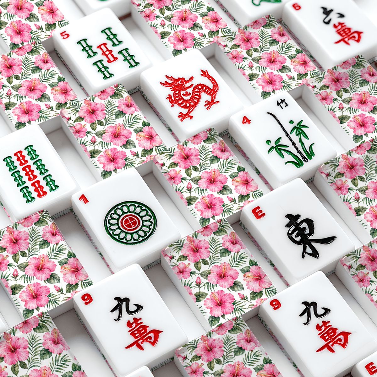 Hibiscus Flowers American Mahjong Tiles And Carry Case - Splash Of Mahj And Color Co.