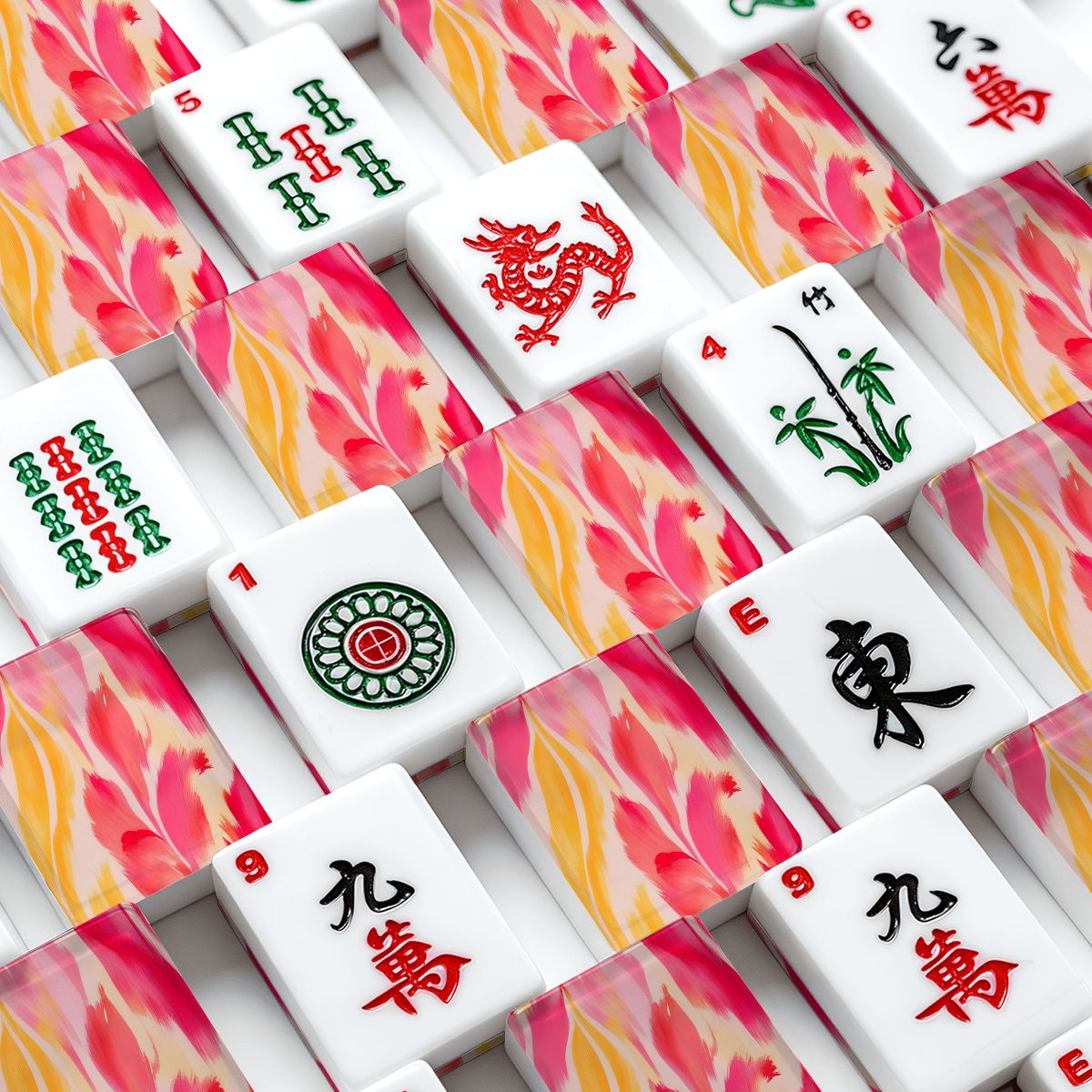 Summer Sorbet Brush Stroked Pink, Yellow American Mahjong Tiles And Carry Case - Splash Of Mahj And Color Co.