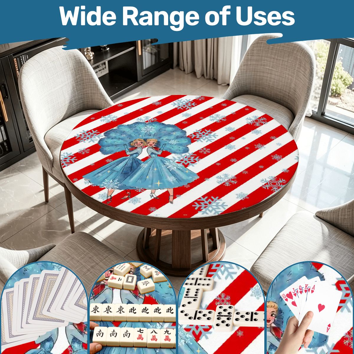 White Christmas Sister Love Candy Cane Striped Round Mahjong Mat