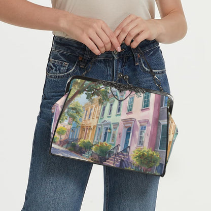 Charleston South Carolina Rainbow Row Preppy Vintage Kisslock Handbag/Shoulder Bag - Splash of Color Co.