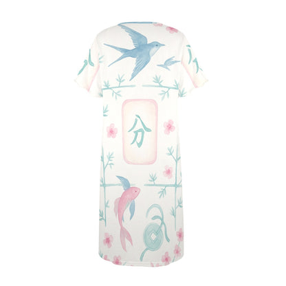 Mahjong Muumuu Dress, Pastel Pink Blue Fun Wear Mahj Lover Gift