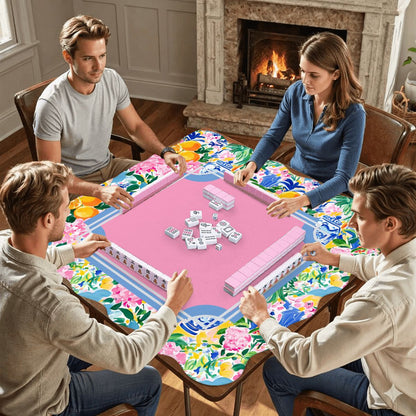 Floral Chinoiserie Preppy Pastel Scalloped Mahjong Mat - Splash of Color Co.