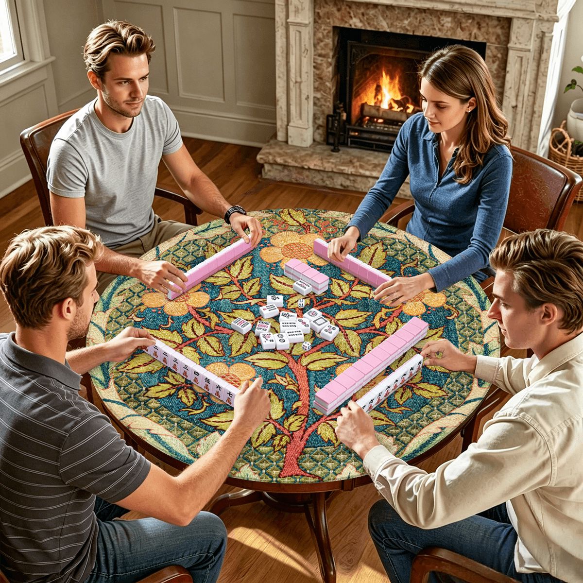 William Morris Inspired Tapestry Tree Round Mahjong Mat - Splash Of Mahj And Color Co.