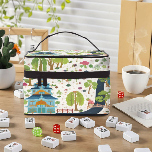 Chinoiserie Asian Garden Pagodas Portable Mahjong Tile Bag - Splash of Color Co.
