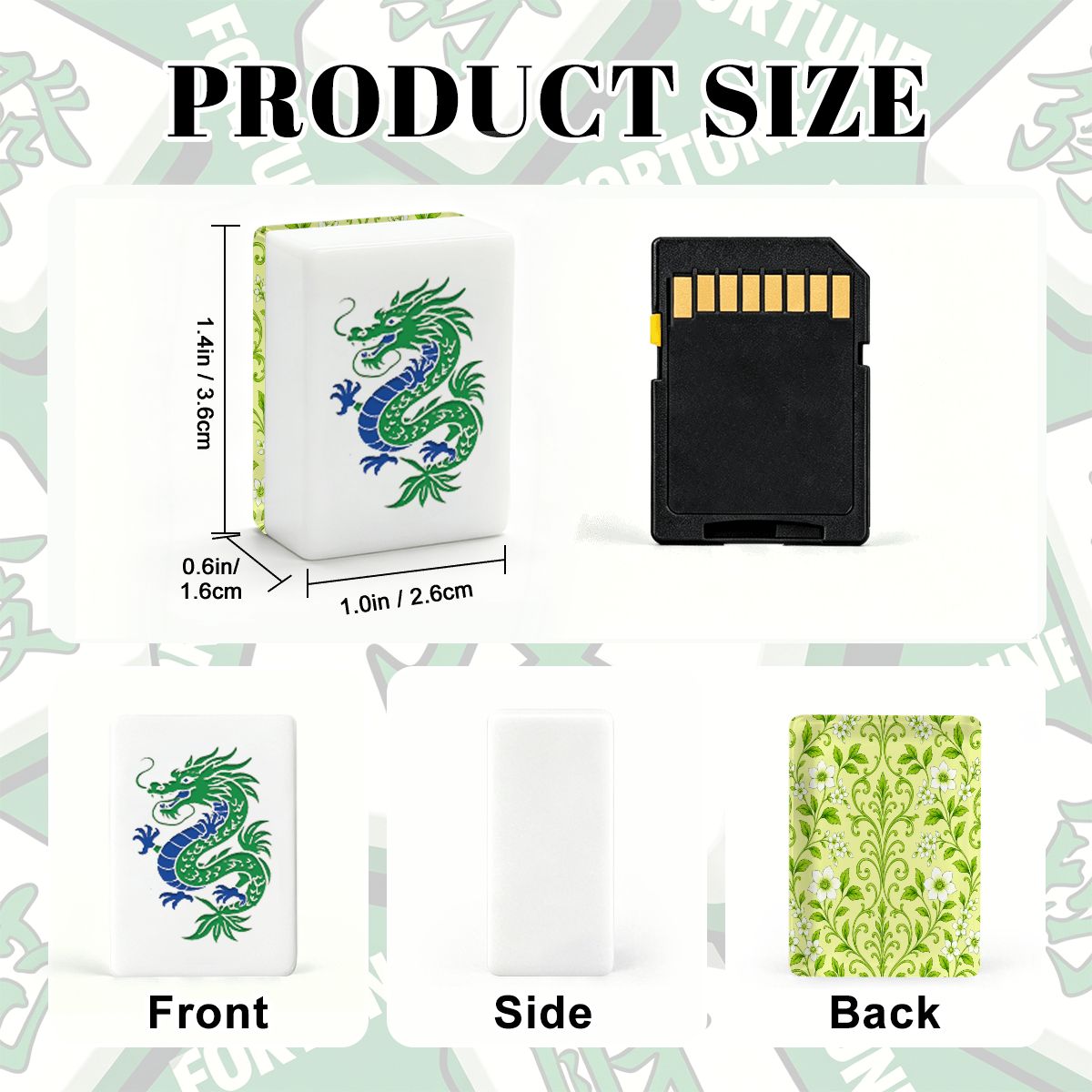 Key Lime Crush Chinoiserie Floral Engraved Mahjong Tiles