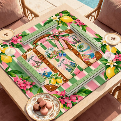 Preppy Green And Pink World Traveler Mahjong Mat Sleek Surface - Splash Of Mahj And Color Co.