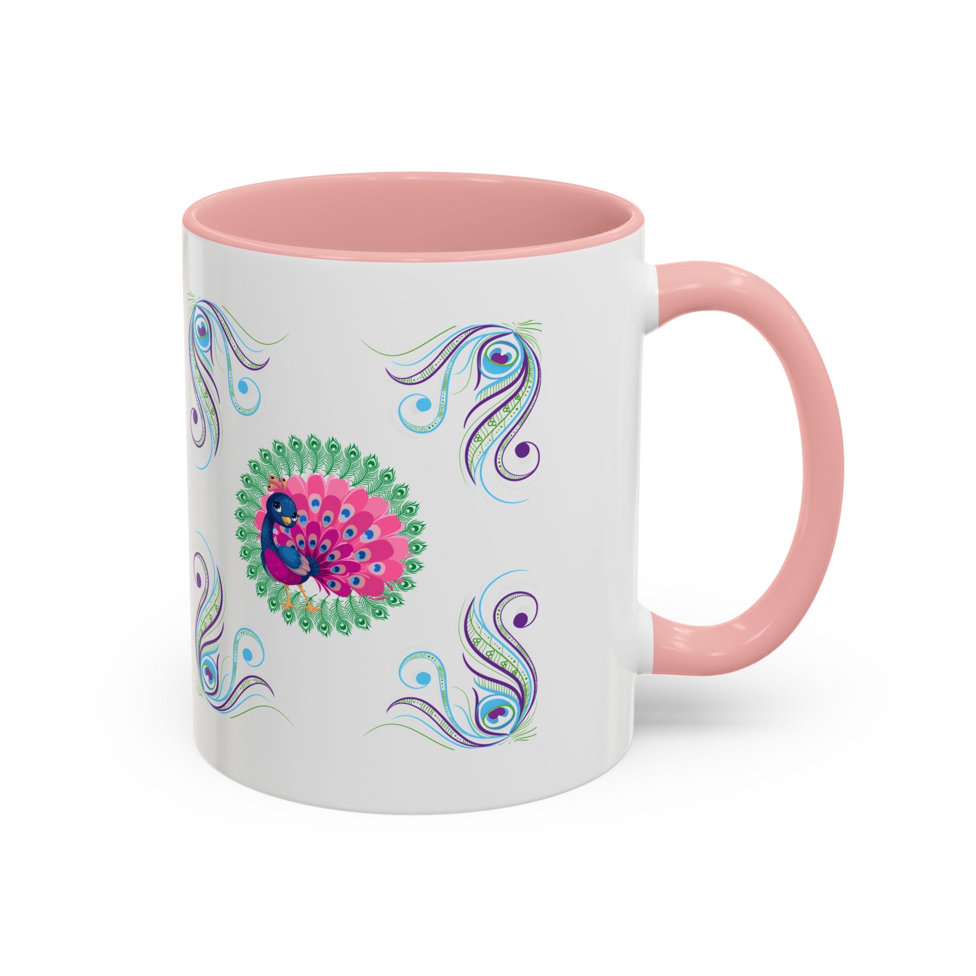Preppy Peacock Whimsical Pink Green, Purple Coffee Mug - Splash of Color Co.