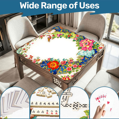 Tobacco Leaf Asian Chinoiserie Floral Scalloped Mahjong Mat - Splash of Color Co.