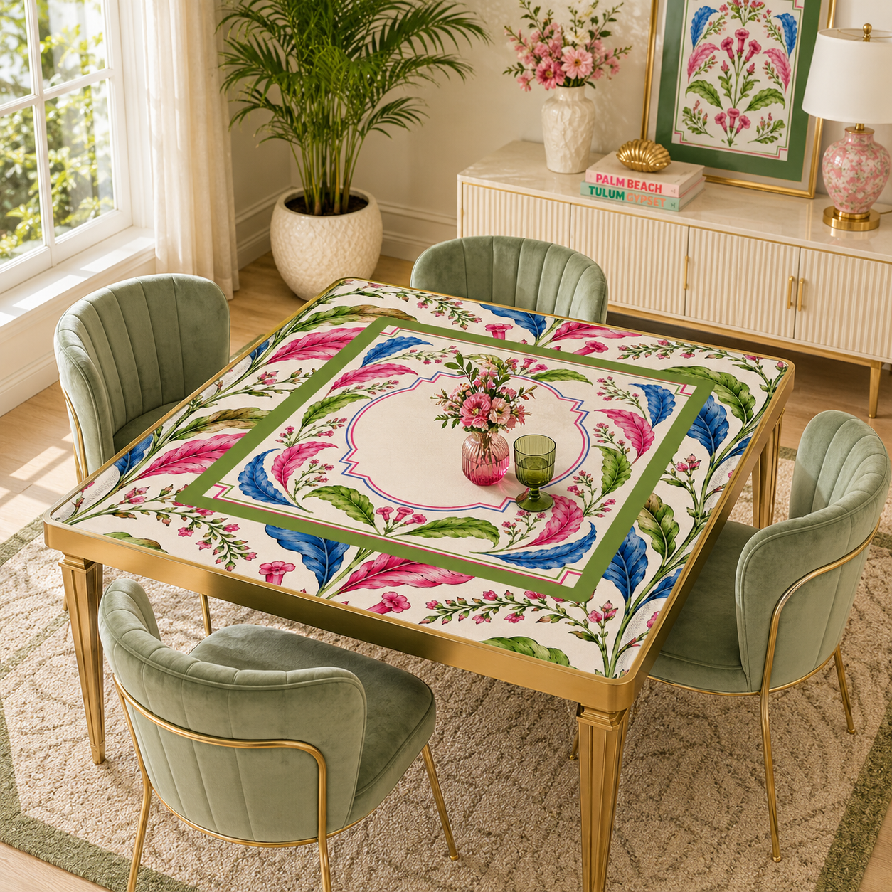 Tobacco Leaf Mahjong Mat Floral Chinoiserie Mahjong Mat 33"x33"