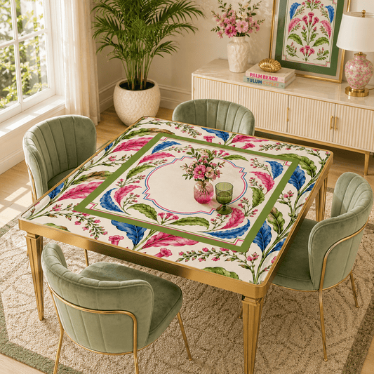Tobacco Leaf Mahjong Mat Floral Chinoiserie Mahjong Mat 33"x33" - Splash Of Mahj And Color Co.