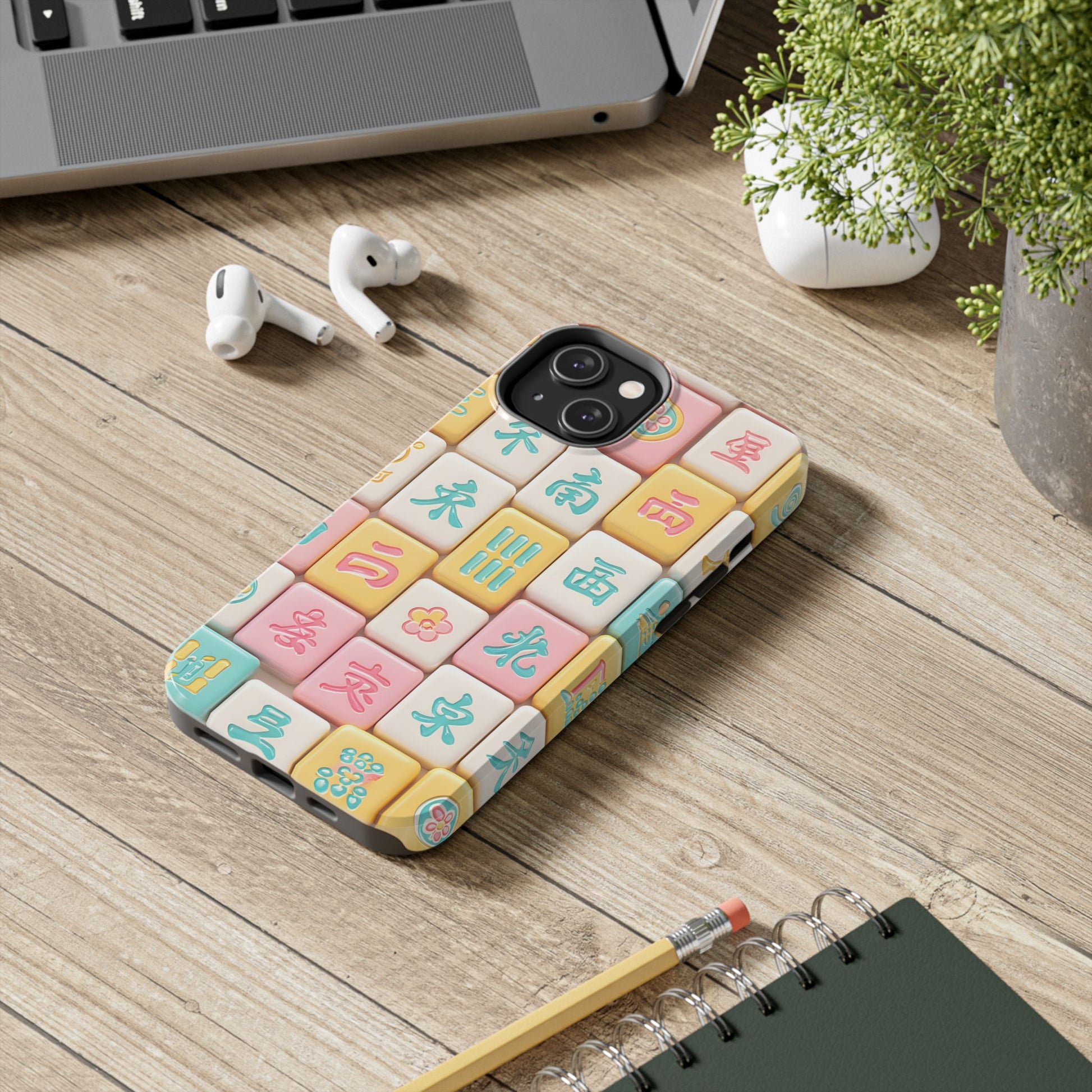 Pastel Mahjong Tile Phone Case | Cute Asian Game Pattern, Durable Protective Case - Splash of Color Co.