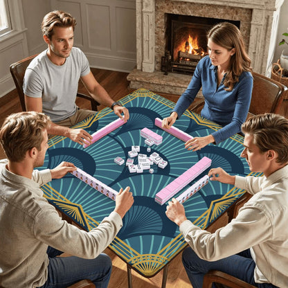 Art Deco Gilded Gold, Blue Speakeasy Collection Mahjong Mat - Splash of Color Co.