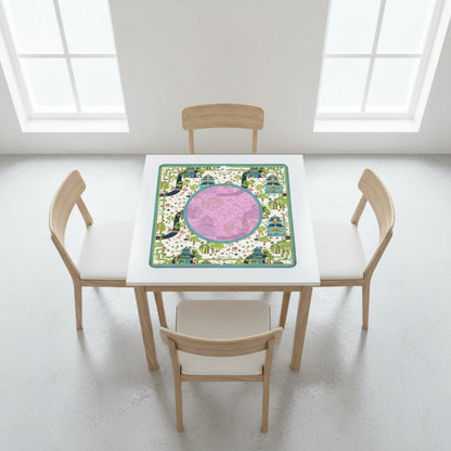 Mahjong Mat Chinoiserie Pagoda Asian Garden - Splash of Color Co.