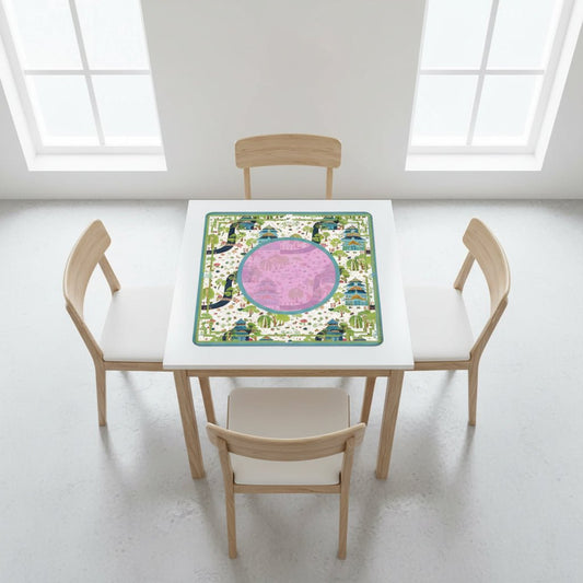 Mahjong Mat Chinoiserie Pagoda Asian Garden - Splash of Color Co.
