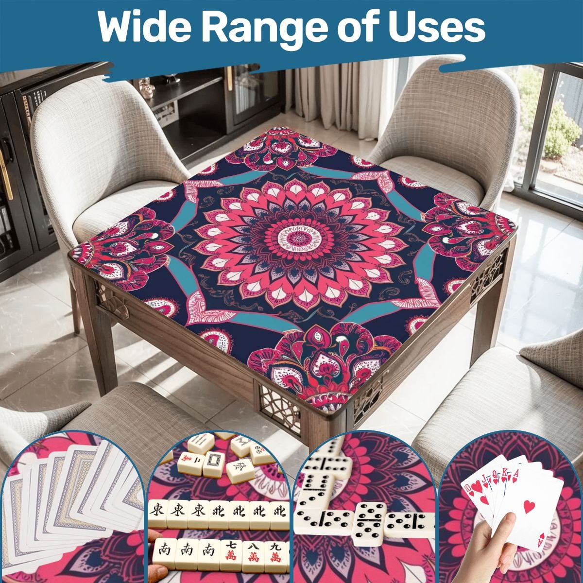 Boho Mandala, Pink, Purple Mahjong Mat - Splash of Color Co.
