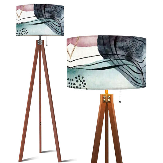 Bohemain Watercolor Blue, Blush Abstract Modern Tripod Floor Lamp