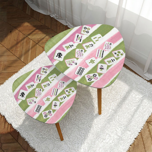Mahjong Tile Designed Pink Green Watercolor Striped ModernTriangle Coffee Table Set of 2