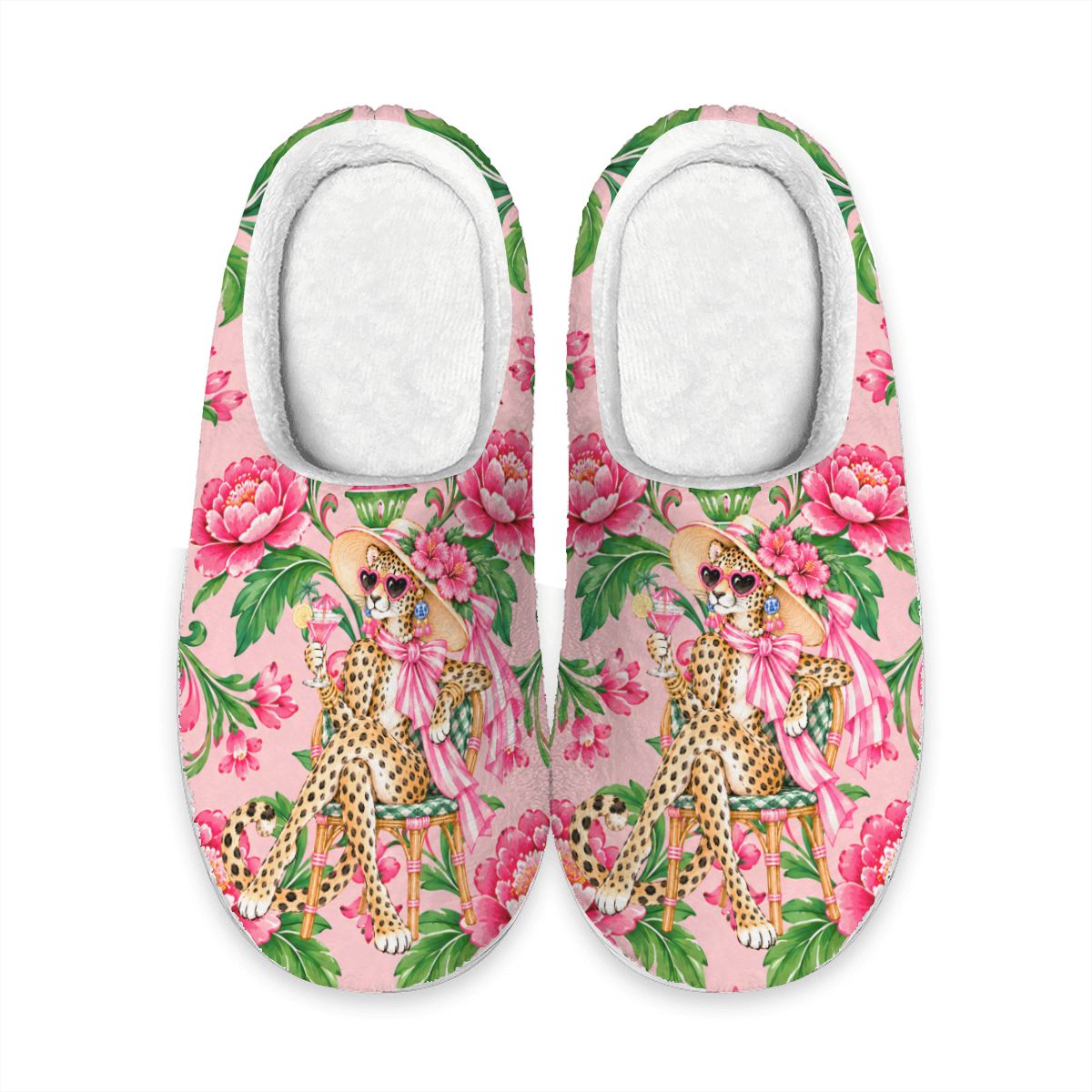 Diva Leopard Chinoiserie Plush House Slippers