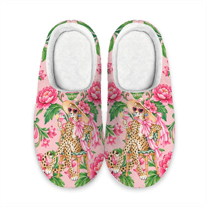 Diva Leopard Chinoiserie Plush House Slippers