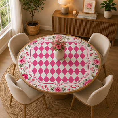 Harlequin Romance Hot Pink Vintage Floral Round Mahjong Mat