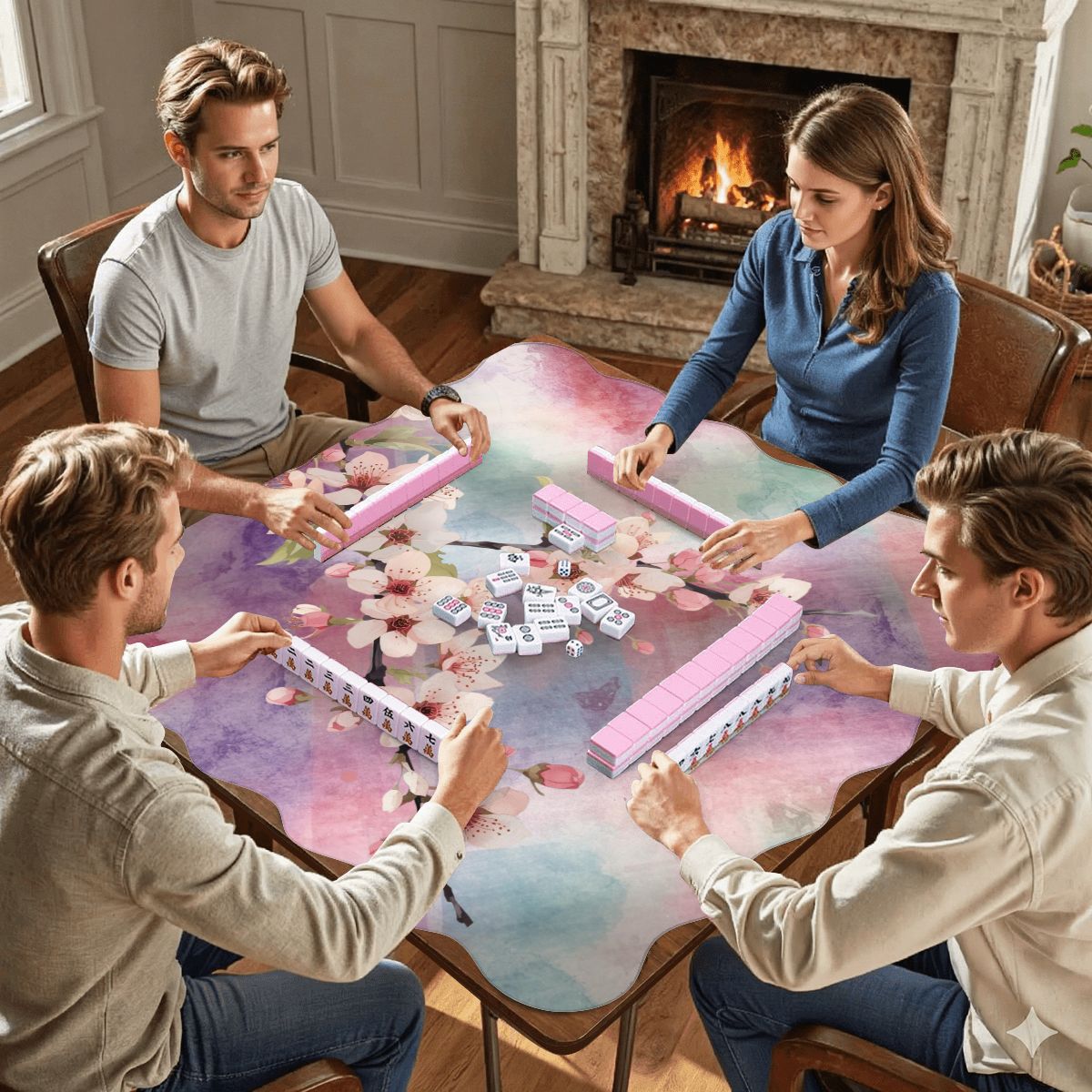 Blossoms In Bloom Dainty Watercolor Plaid Scalloped Mahjong Mat - Splash of Color Co.