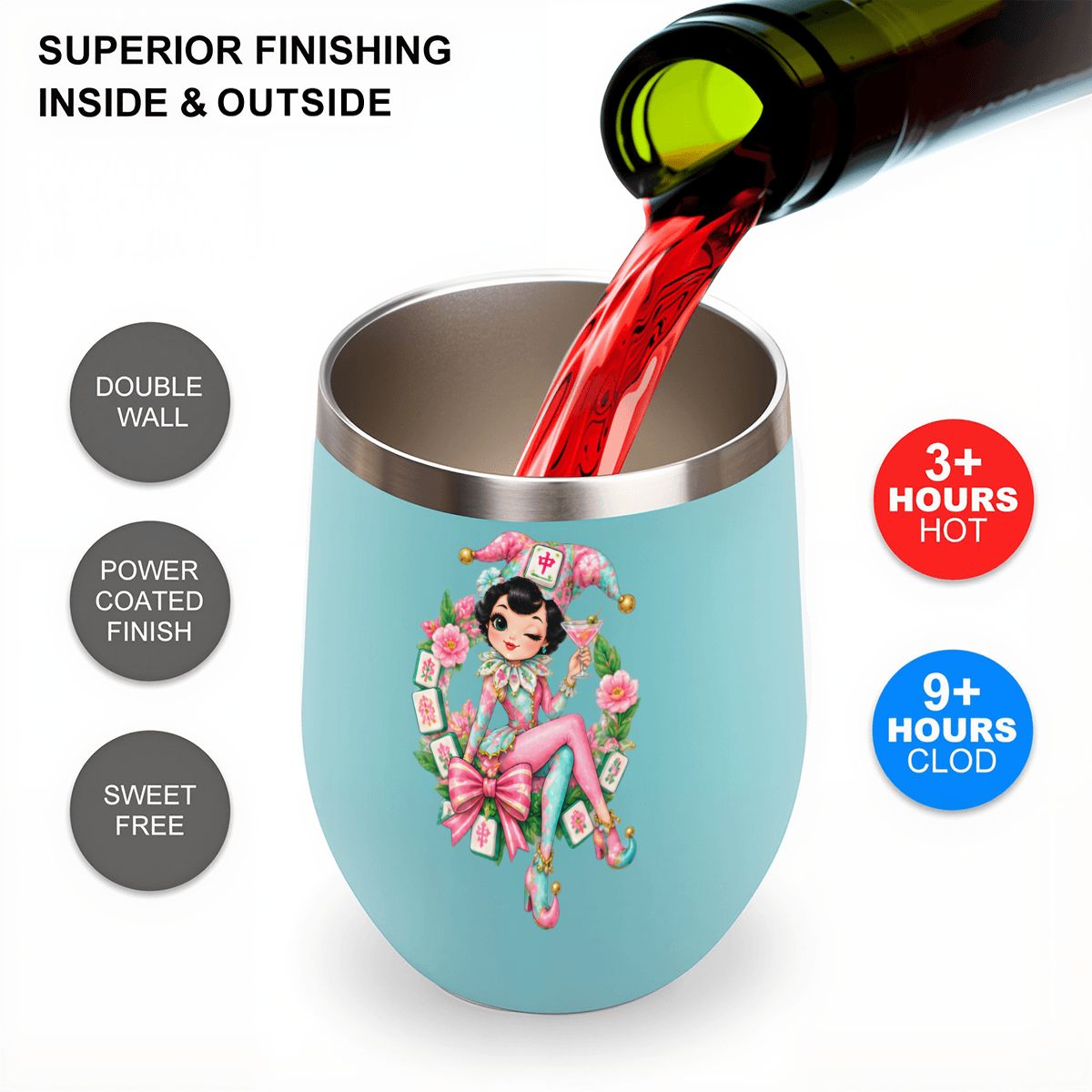 Mahjie The Mascot Egg Shaped Wine Tumbler - Splash Of Mahj And Color Co.