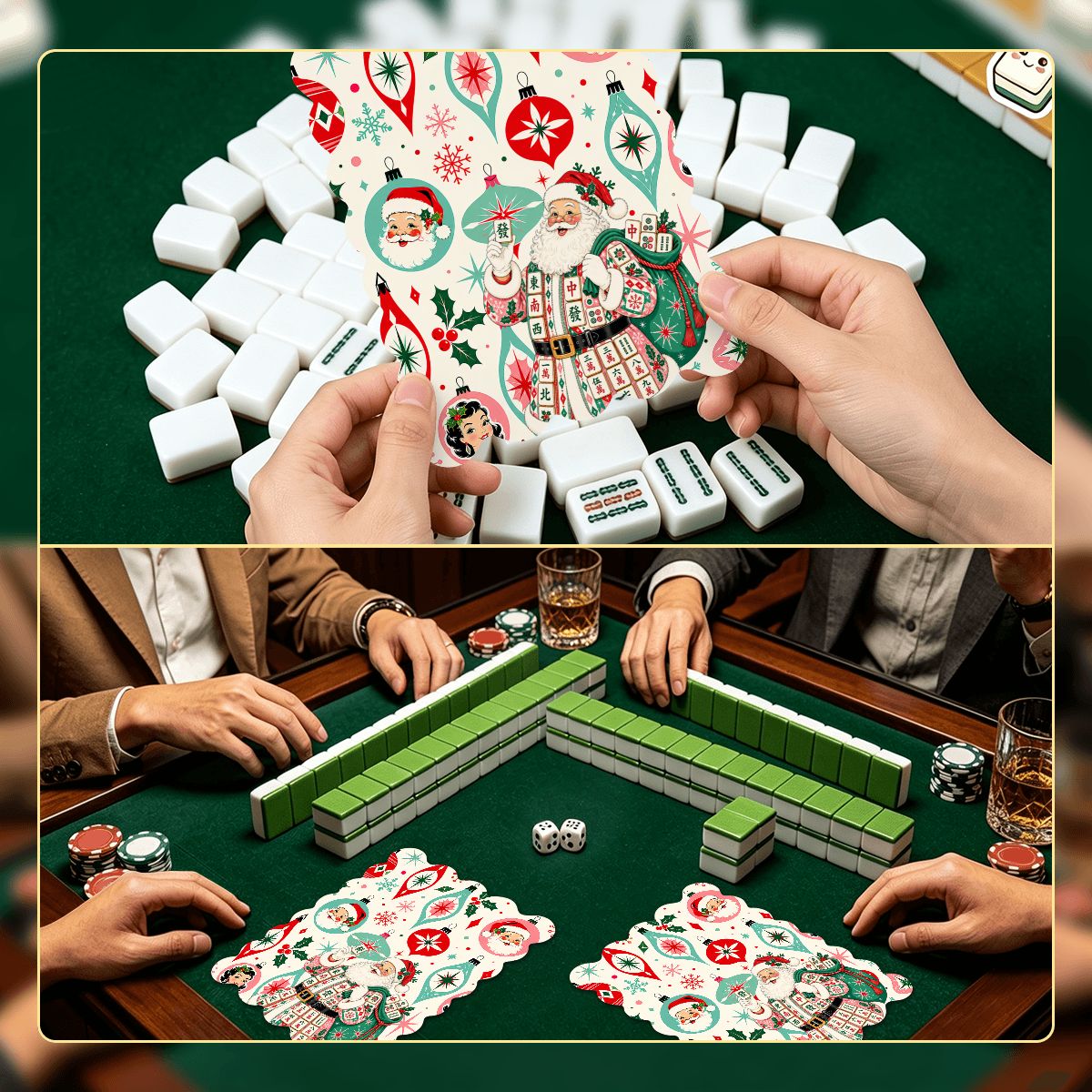 Nostalgic Christmas Santa Scalloped Mahjong Shuffler Cards  Set of 4