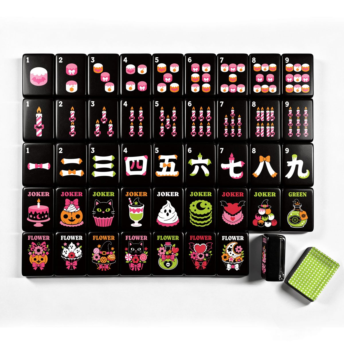 Limencello Cane Back Engraved Halloween Mahjong Tiles Gothic Dessert With Carry Case