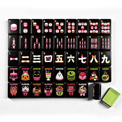 Limencello Cane Back Engraved Halloween Mahjong Tiles Gothic Dessert With Carry Case