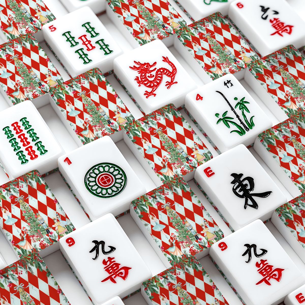 Nutcracker Red Harlequin Mahjong Tiles and Carry Case Set – Splash